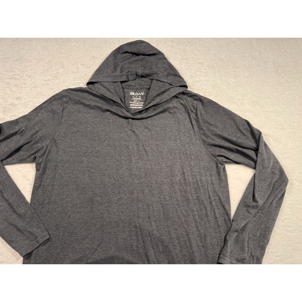 Gildan Mens XL Gray Heather Long Sleeve Hooded T-Shirt Lightweight Cotton Blend